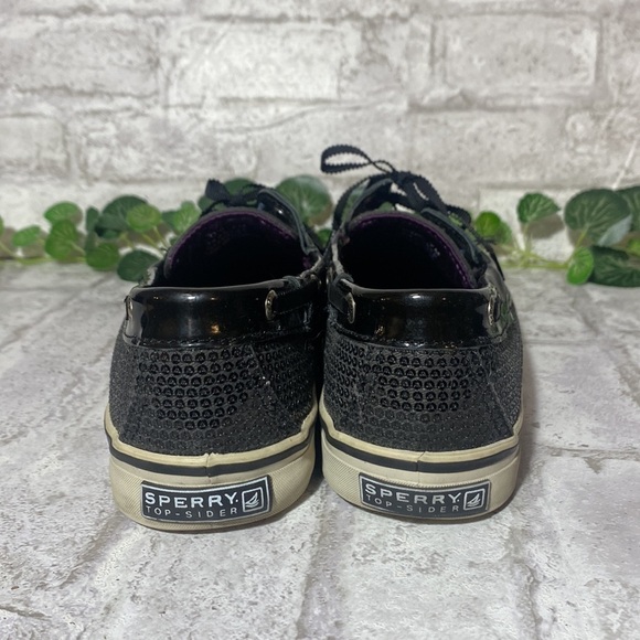 Sperry Topsider Black Sequins Shiny Black Trim‎ Purple Insole Women’s 7M - Picture 4 of 10
